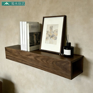 蜀木创艺实木壁挂置物架客厅玄关收纳架简约展示架木质墙上书架