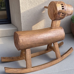 中古沙发旁摆件实木木门复古板凳成人儿童座椅摇摇椅工艺品大木马