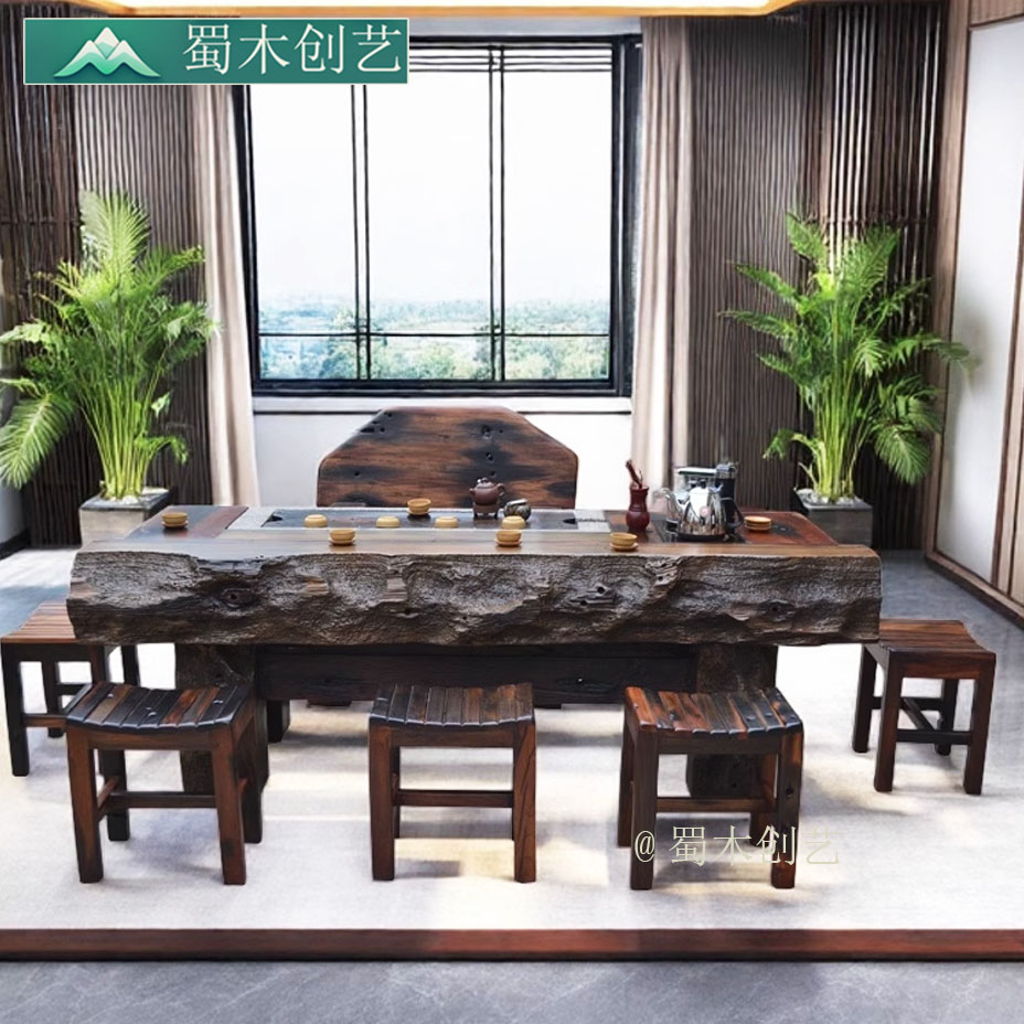 老船木龙骨茶台茶桌茶台茶室实木椅办公室套装烧水简约客厅功夫茶