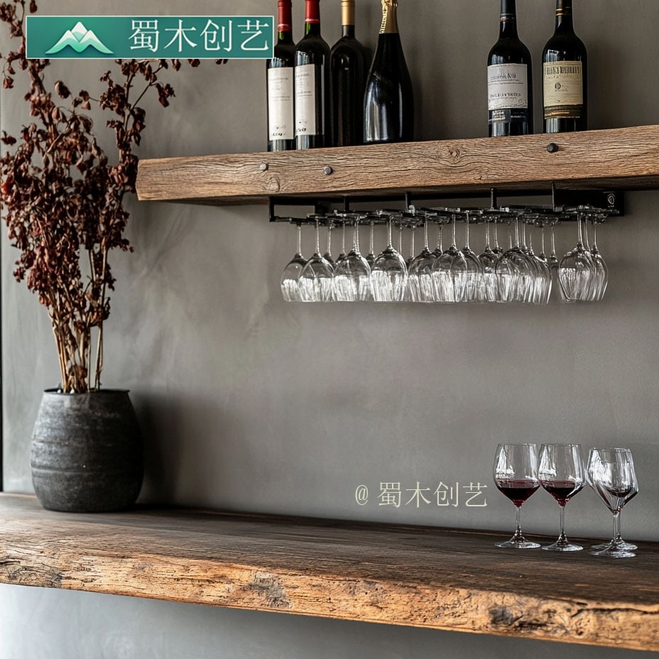 蜀木创艺铁艺高脚杯展示架气泡酒杯香槟杯甜酒杯墙上实木置物架