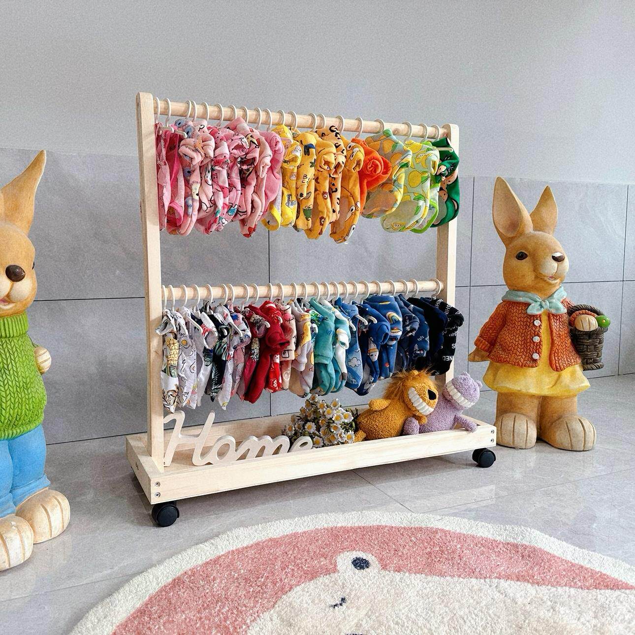 一芯有宠®实木落地宠物收纳挂衣架猫咪衣服架可移动有轮子衣帽架