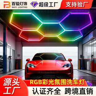 110V洗车蜂窝灯RGB宽压彩光车库六边形汽车工位灯KTV氛围灯