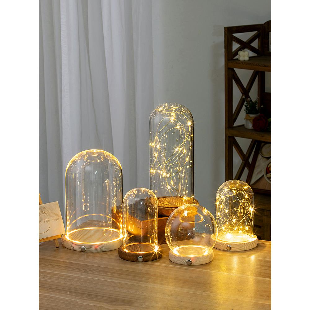 永生花玻璃罩LED发光侧面独立开关凤冠模型积木手办应援棒展示盒