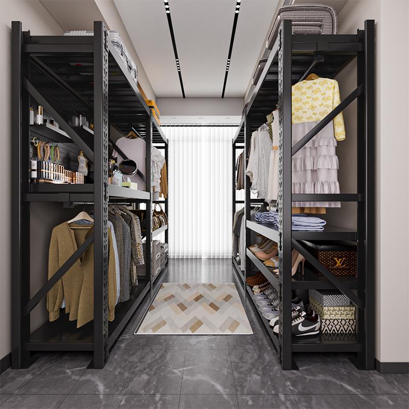 货架衣柜入户金属洞洞板挂衣架一体落地简易衣柜开放式钢制衣帽间