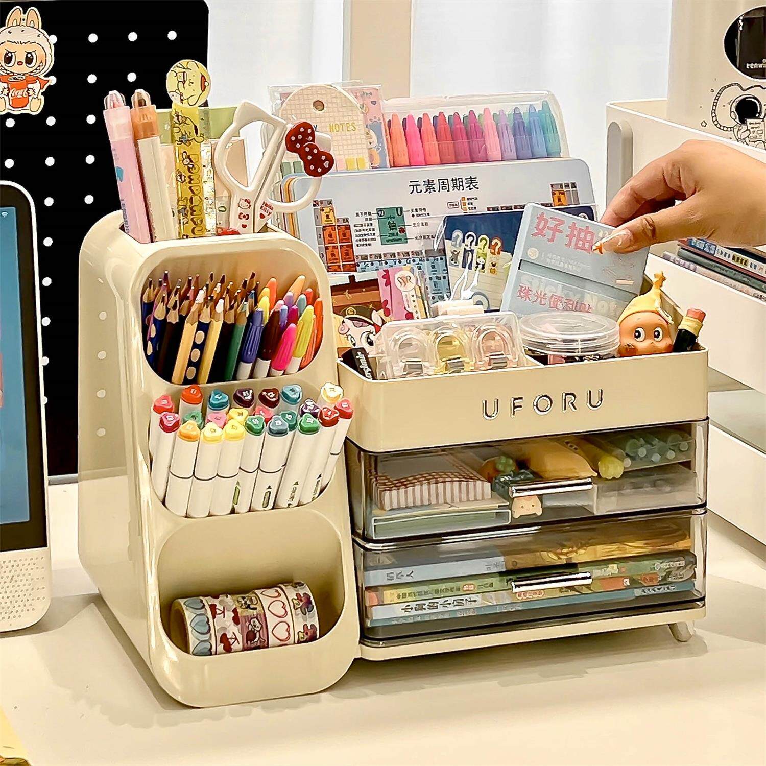 大容量学生笔筒书桌上斜插式儿童女孩马克笔收纳盒桌面笔桶置物架