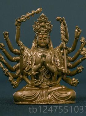 高档修行复古准提菩像准提萨佛母摆件黄铜随身佛像精简像致禅意装