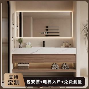 轻奢岩板浴室柜无缝一体陶瓷盆卫生间洗手洗脸盆柜组合洗漱台定制