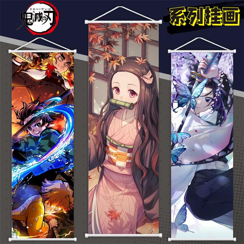 瑰咩之刃祢豆子蝴蝶忍动漫挂画装饰画客厅装饰布艺长卷轴画周边图片