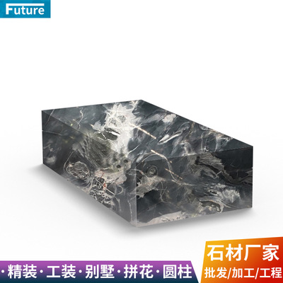 意式极简黑白大理石正方形茶几客厅家用大小户型设计师款吧台