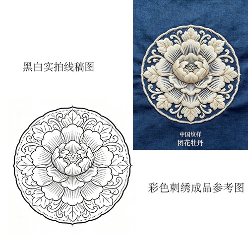A4中国纹样祥云仙鹤刺绣线稿图案