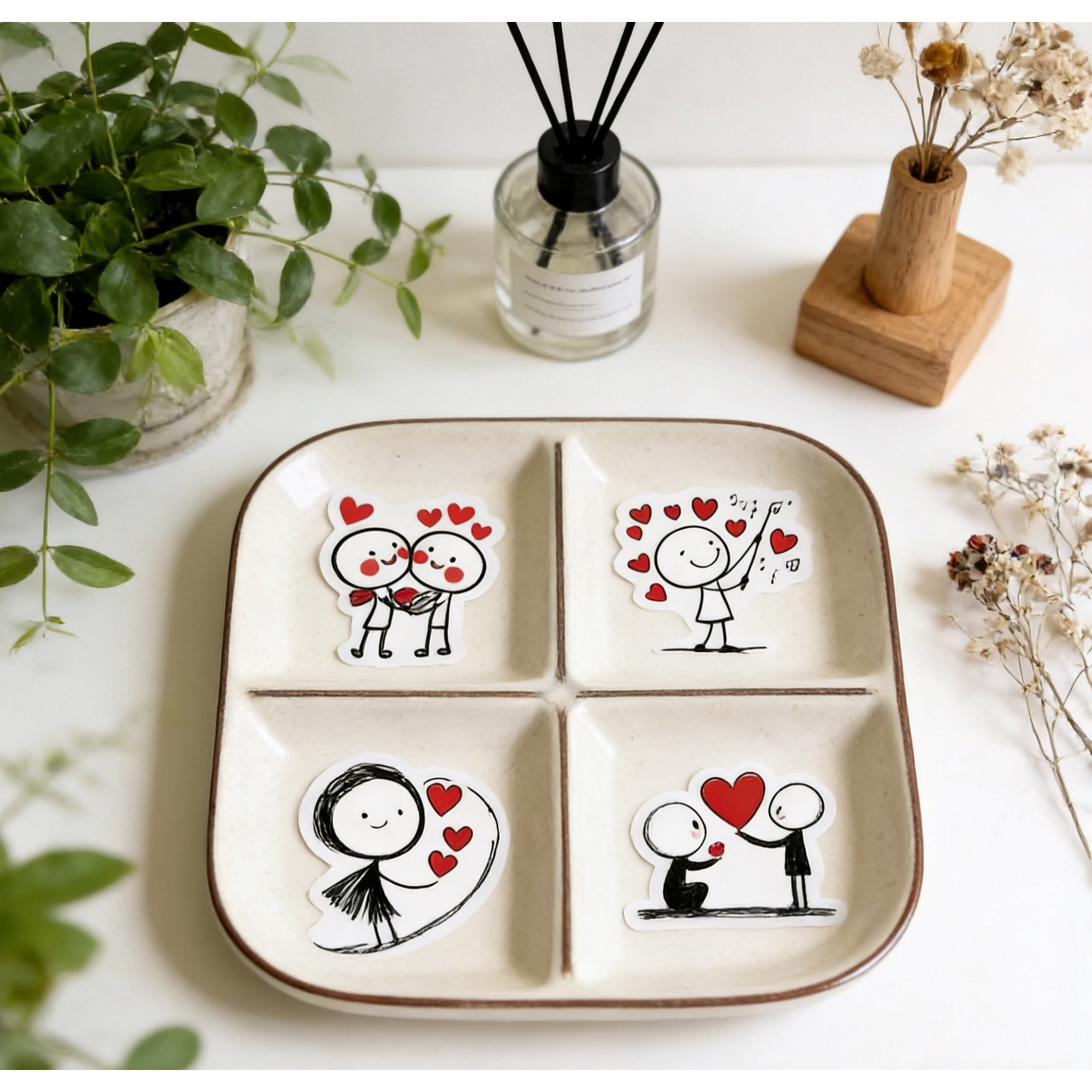 50张爱心火柴人可爱卡通动漫防水个性小贴画手账素材可贴笔记本电脑