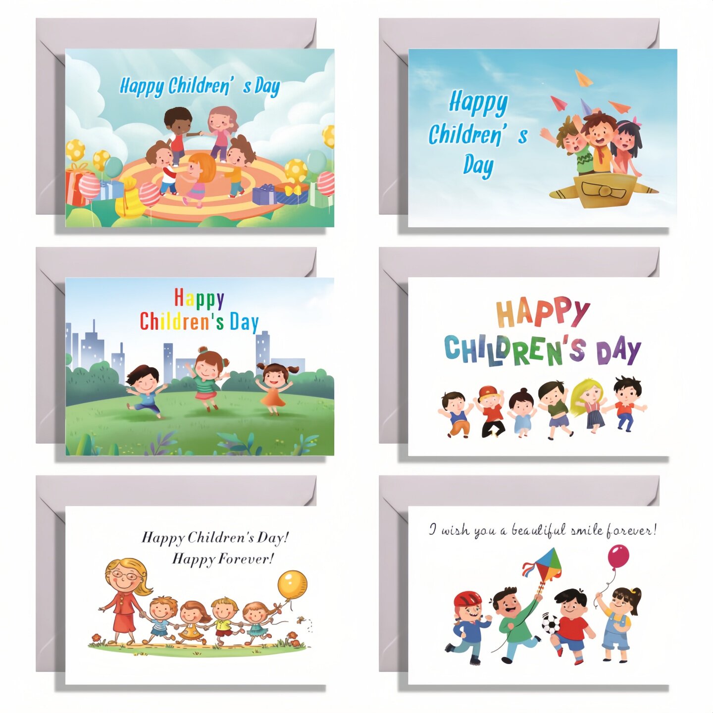 小卡片动物 儿童节快乐贺卡折叠祝福卡片带信封贴纸Happy Children's Day儿童节快乐贺卡明信片卡通插画多款