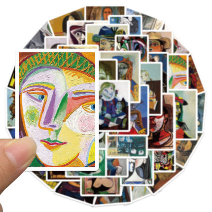 50张毕加索抽象油画贴纸艺术行李箱笔记本电脑水杯防水手账贴画