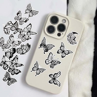 手绘蝴蝶贴纸黑白装饰贴