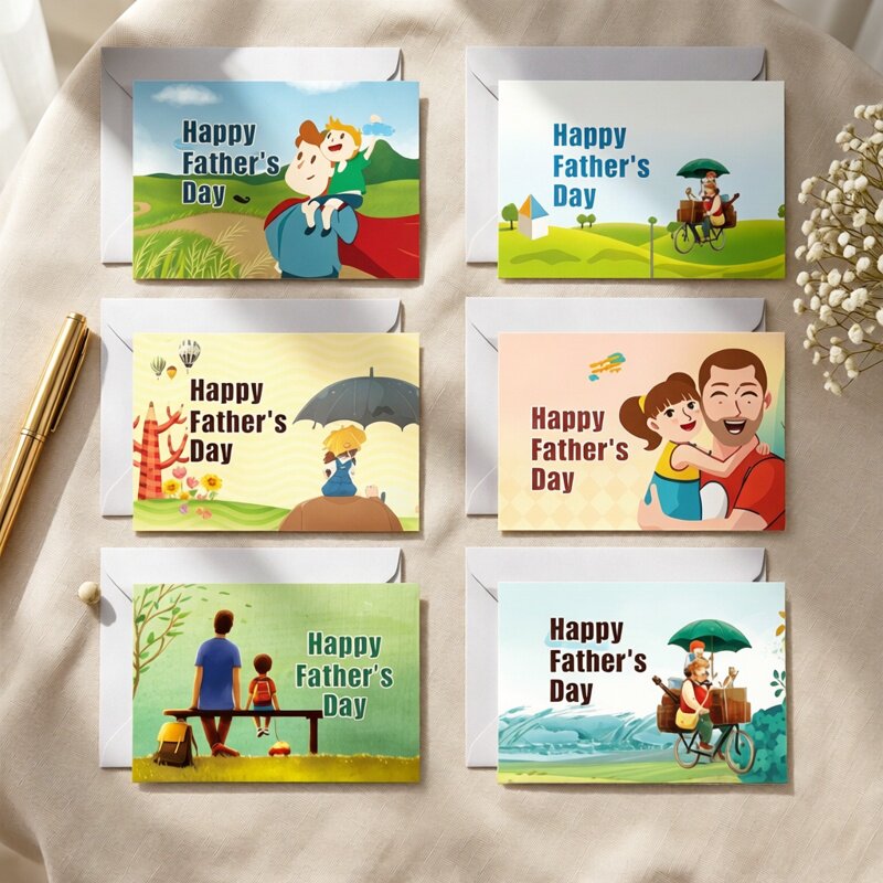 卡通父亲节贺卡赠言明信片套装Happy Father's Day