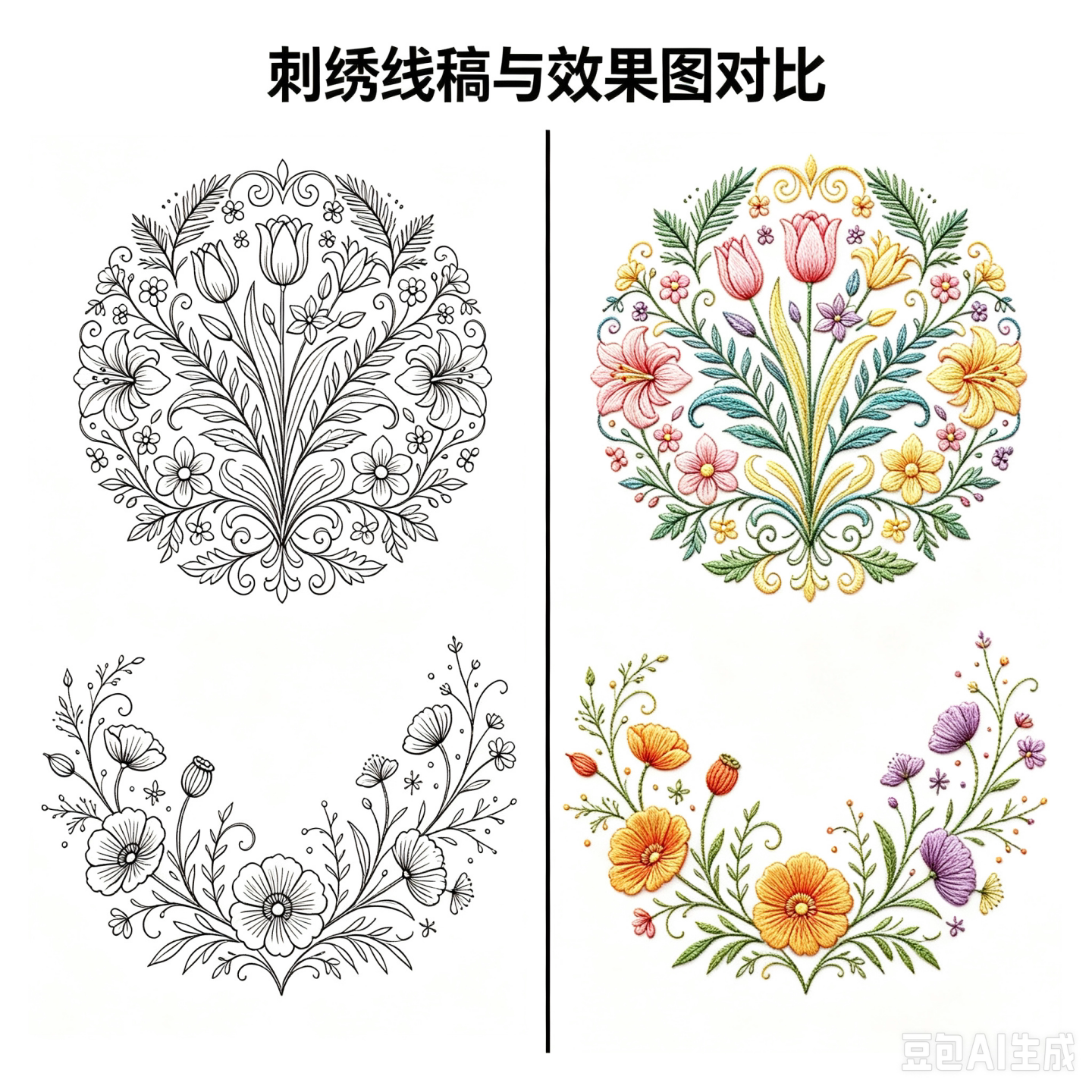 康乃馨刺绣线稿图无纺布稳定剂