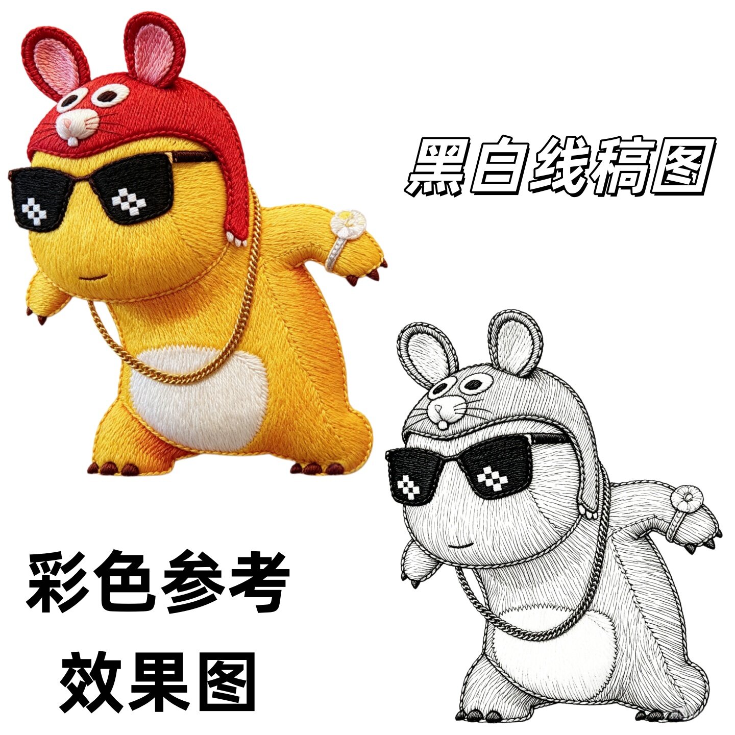 小奶龙刺绣图案线稿图自粘稳定剂