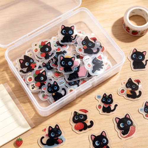 50张可爱黑猫透明防水贴纸