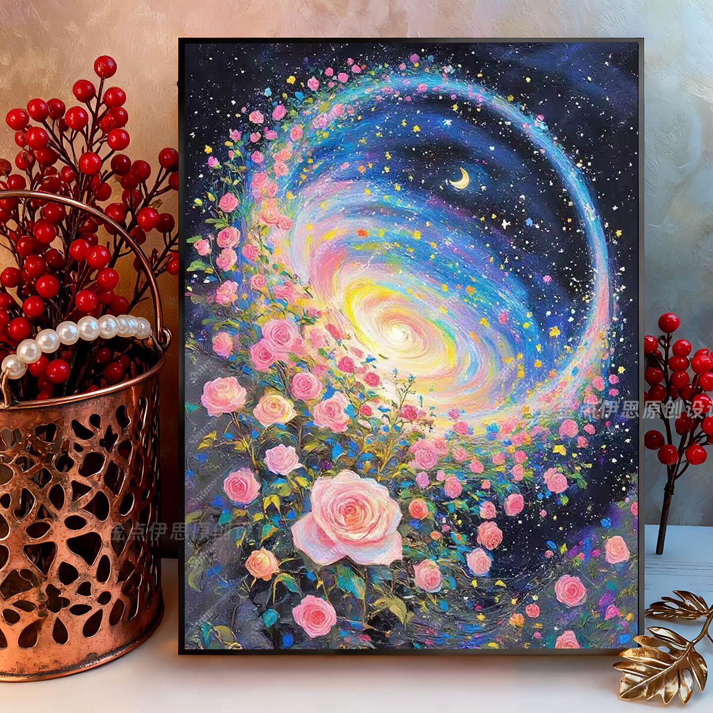 高级感星空玫瑰风景钻石画2025新款手工点贴钻十字绣客厅卧室满钻