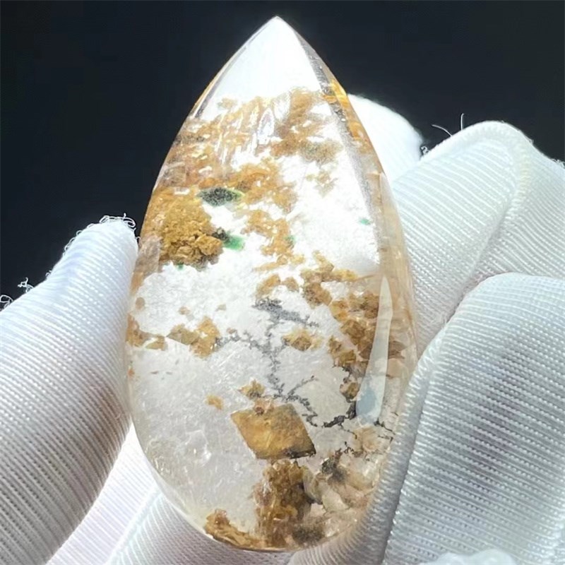 天然水晶包裹体绿矿软锰矿方w解石共生花树景石配饰品项链挂件吊