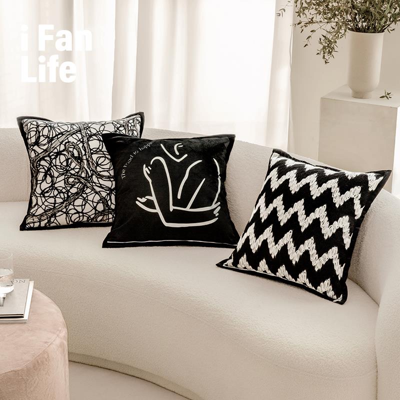 范店伯格抱枕沙发客厅轻奢高级感卧室样板间绒面腰枕套靠枕含芯