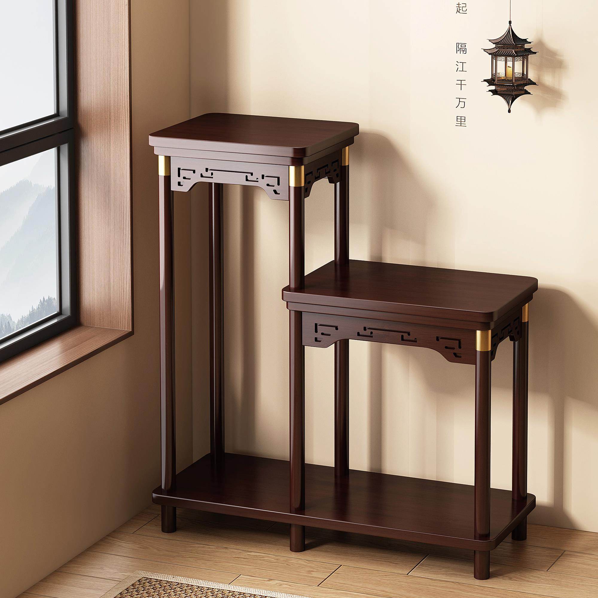 花架阳台置物架落地式实木客厅专用中式花台一体靠墙2024新款家用,住宅家具,花架/花几,淘宝优惠券,粉丝福利购,淘宝优惠卷