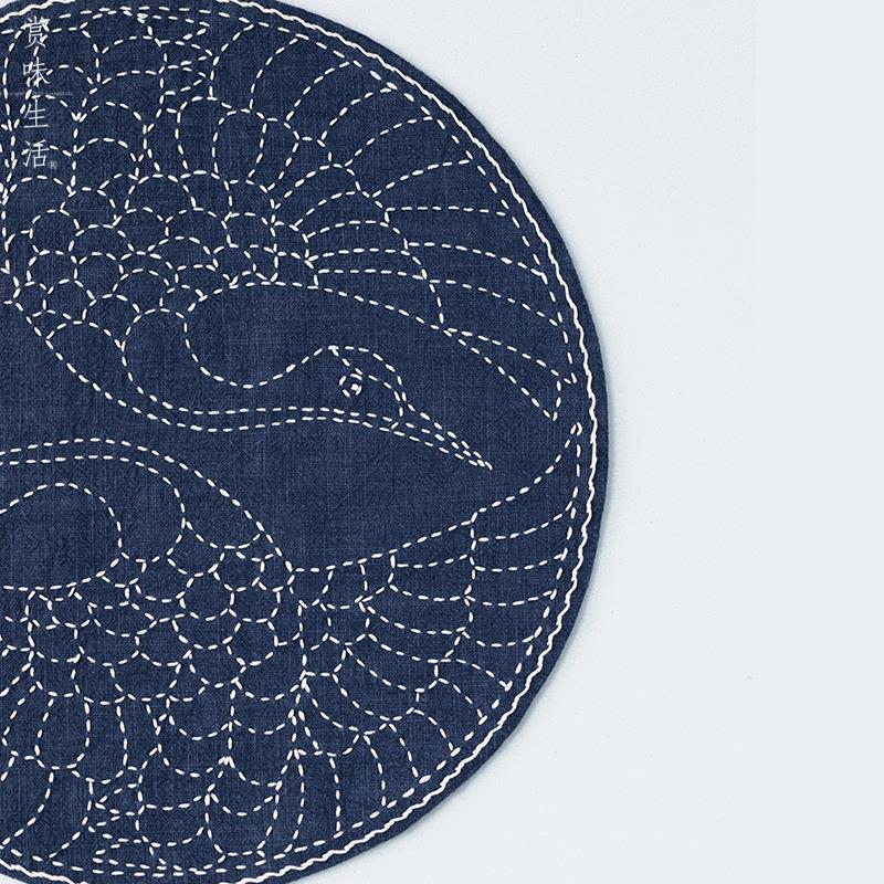 采购产品Sashiko刺绣材料包装，双鹤图案茶垫，自绣，新手DIY刺绣