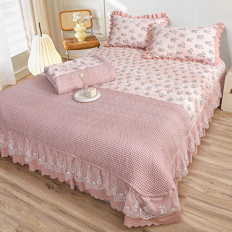 床盖夏凉被四件套空调被夹棉防滑三件式床组薄被子可机洗床上用品