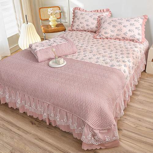 床盖夏凉被四件套空调被夹棉防滑三件式床组薄被子可机洗床上用品