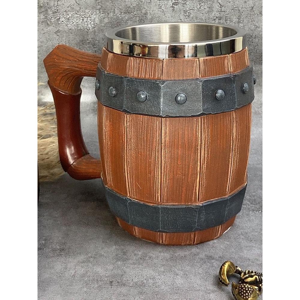 一件动漫道具模彷橡木桶啤酒杯大不锈钢杯酒吧俱乐部个性化马克杯