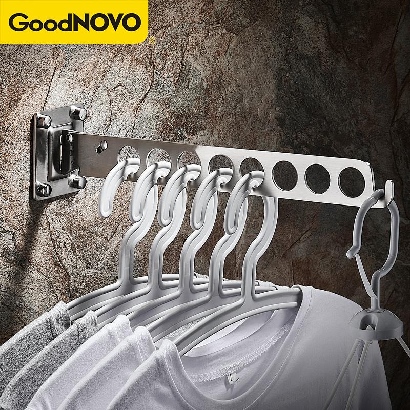 304不锈钢隐形折叠晾衣架壁挂免打孔室内外卫生间阳台窗户式衣架