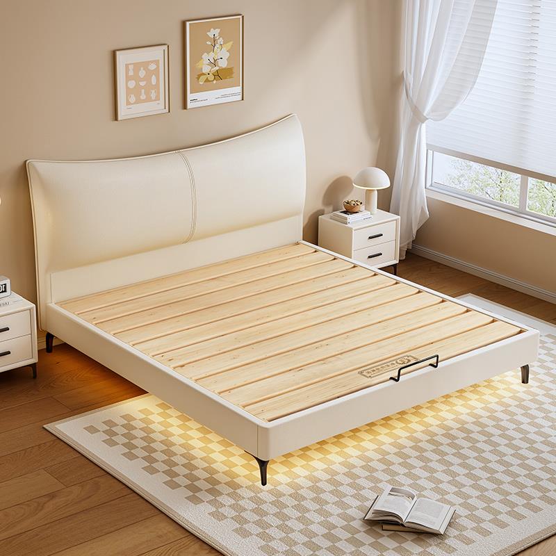 意式极简纯实木小户型静音双人床加厚加宽榫卯排骨架可支持定制