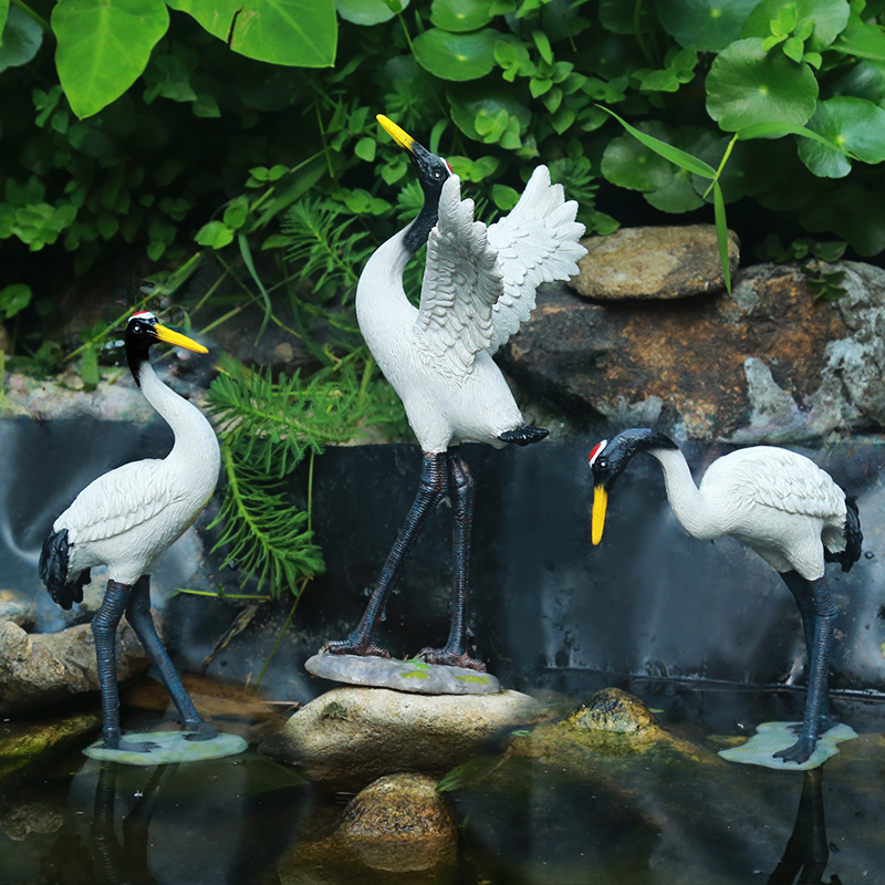 户外花园水池装饰庭院假山喷泉流水造景动物饰品池塘水景仙鹤摆件