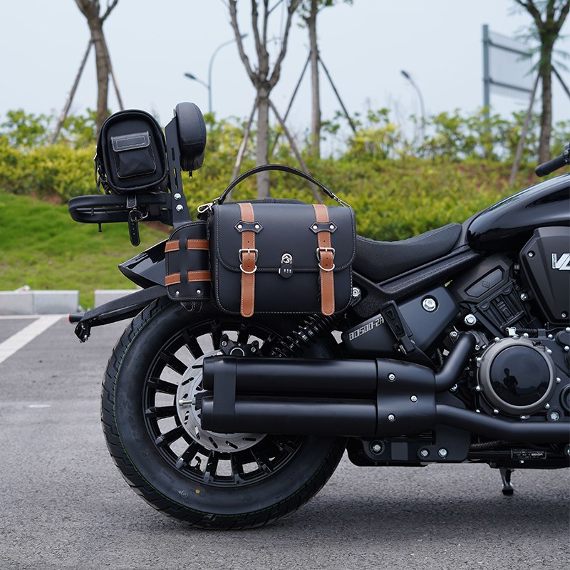 适用奔达黑旗500 复古皮边包帆布边包防水带锁耐用摩托车改装配件