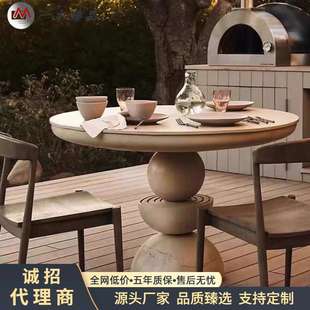 轻奢实木圆餐桌法式 美式 简约做旧实木餐台北欧叱咤风圆形饭桌