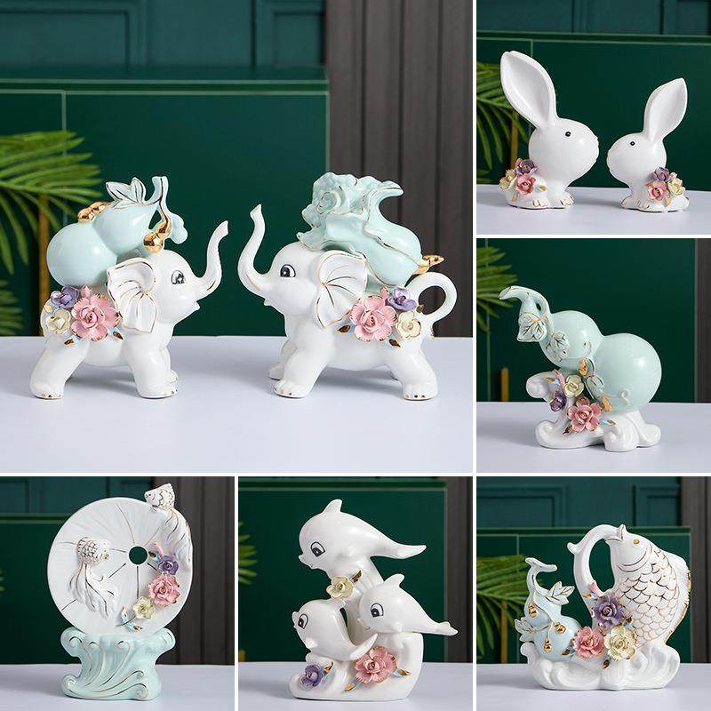创意家居客厅陶瓷招财大象现代轻奢高端电视柜酒柜玄关摆件装饰品,3C数码配件,USB灯,淘宝优惠券,粉丝福利购,淘宝优惠卷