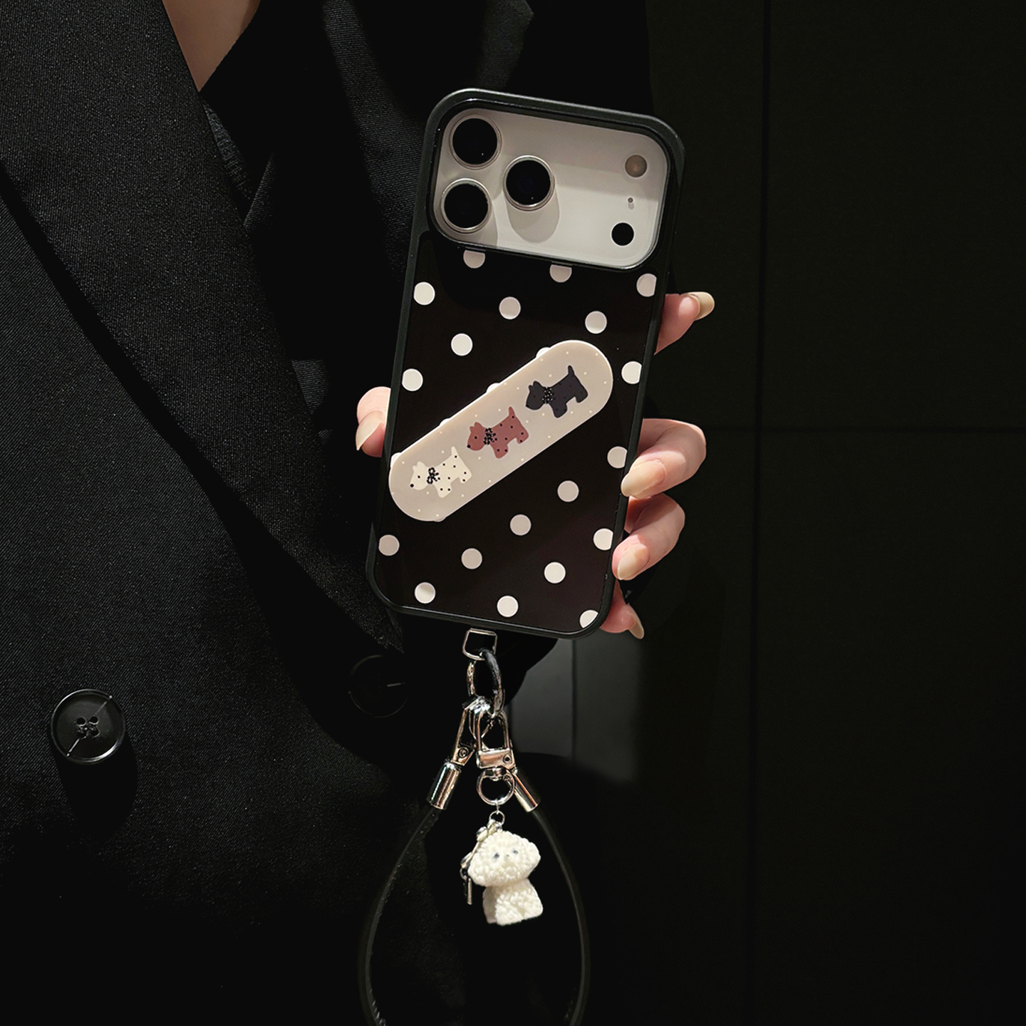 【日韩百搭】波点小狗挂绳手机壳