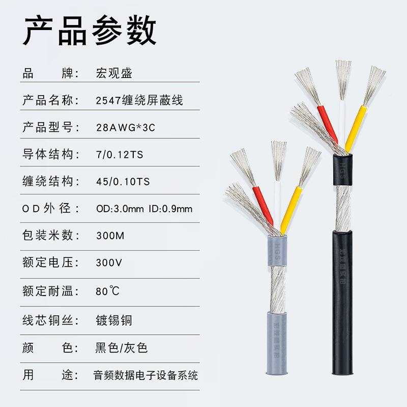 547#28VSGawg*C缠绕屏蔽线 美标芯.1平方OD线.0mm2三芯音频000米