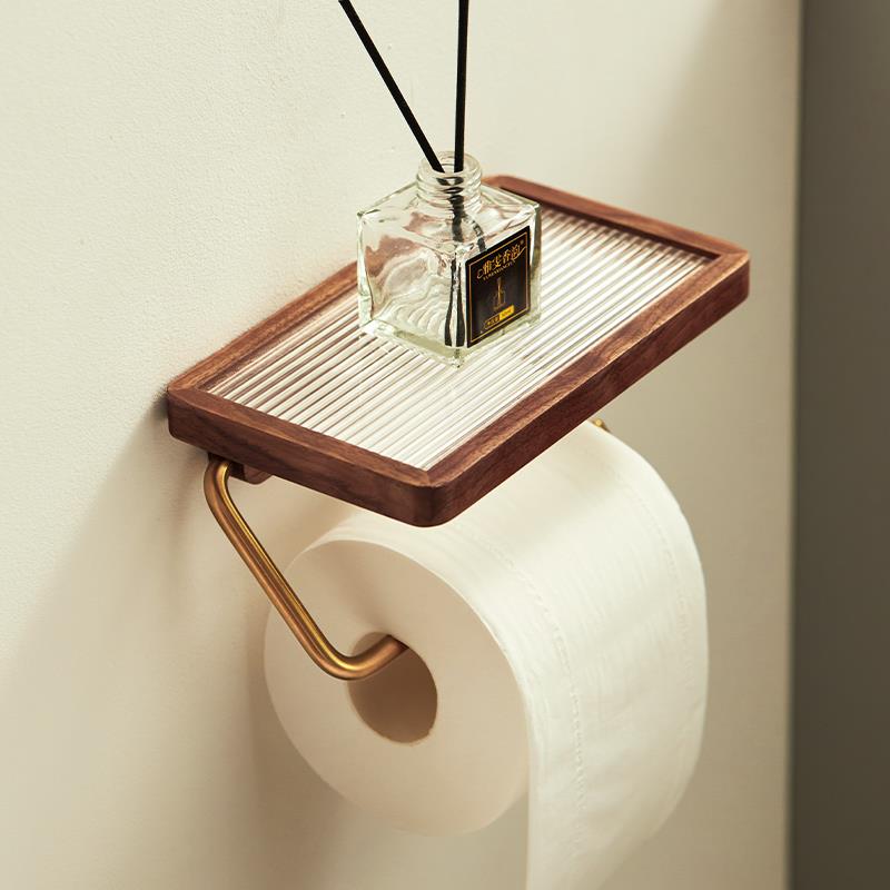 素风卫生间卷纸架免打孔实木厕所纸巾架创意厕纸架卫生纸置物架子