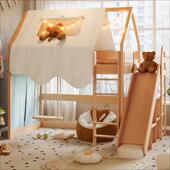 政府补贴少年与树实木榉木儿童半高床树屋床飞屋木屋城堡滑滑梯床