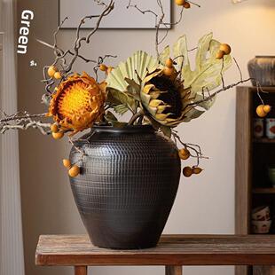 新中国风瓦比萨比式落地式陶瓷花瓶手雕陶罐庭院黑骑士石饰