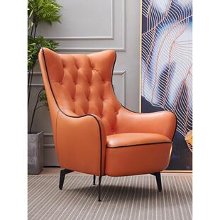 斯堪的纳维亚单人沙发椅真皮老虎椅客厅休闲椅卧室高背椅单人椅懒