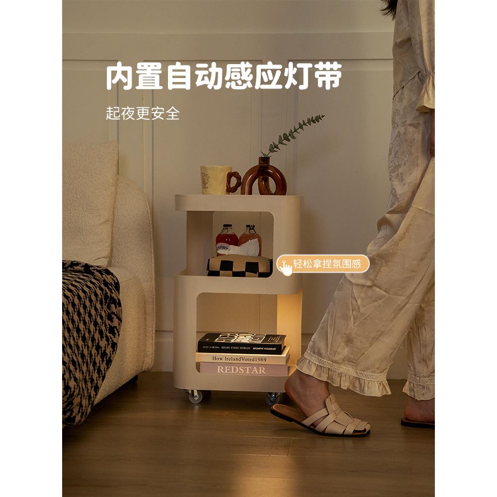 小型床头柜简约现代家用卧室床头置物架子带灯铁艺创意可移动边几