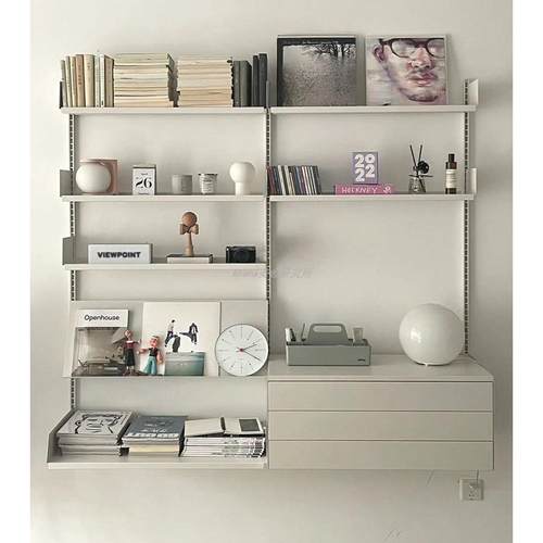 极简ins轨道置物架组合白色墙上壁挂金属隔板书架置物柜收纳装饰