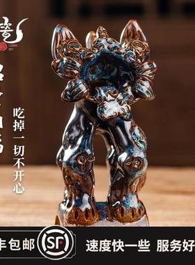 瓦猫云南非遗大理丽江纯手工陶瓷招财祈福创意摆件工艺品礼物礼品