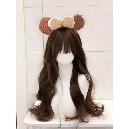 【曲奇】lolita假发卷发棕色长卷发洛丽塔水波纹齐刘海全头套女jk