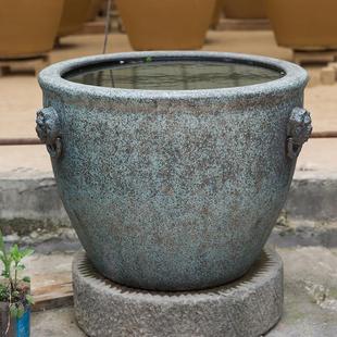 景德镇陶瓷圆形狮耳陶瓷鱼缸睡莲盆庭院荷花大缸仿石水缸锦鲤缸