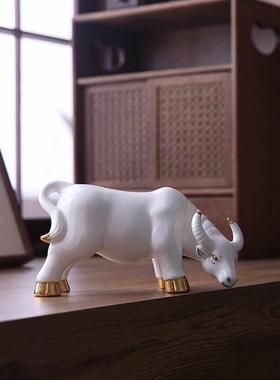 陶瓷十二生肖鞠躬饮水，牛摆件招财，风水镇屋，角落，客厅，厨房