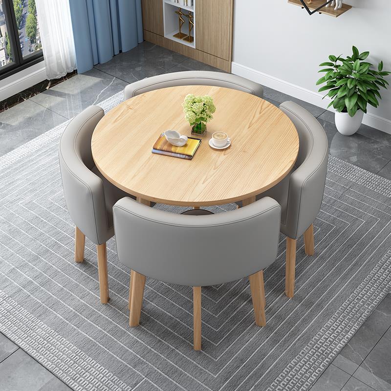 北欧休闲 洽谈桌椅组合出租房公寓桌子家用吃饭餐桌收纳接待小圆