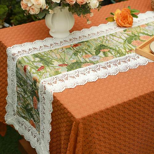 法式田园风花卉餐桌桌旗轻奢高级茶几电视柜长条柜台高档装饰盖布